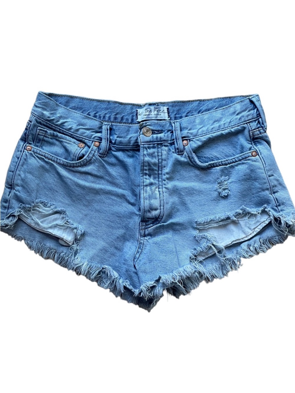 We The Free Free People Cut Off Blue Denim Jean Shorts Sz 27 | 5 Button Fly